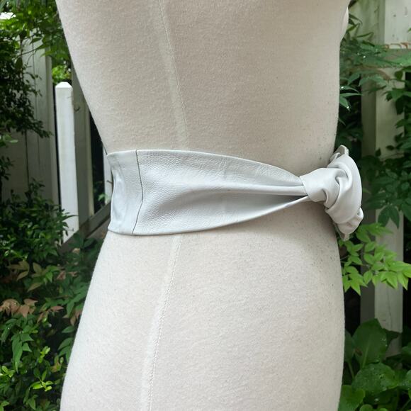 Handmade Leather Belt OOAK Tie Wrap 39” White Green Reptile Earthy Boho Western - Picture 7 of 12